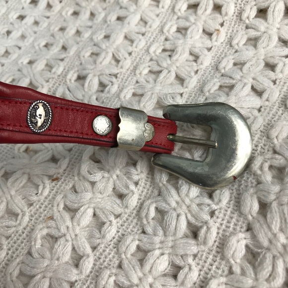 Circle Y Beaded Red Leather Belt Size Medium